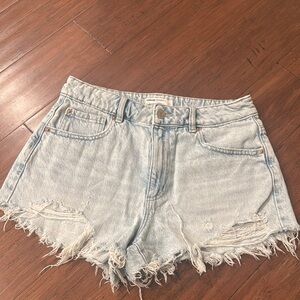 Denim High-Waisted Distressed Shorts